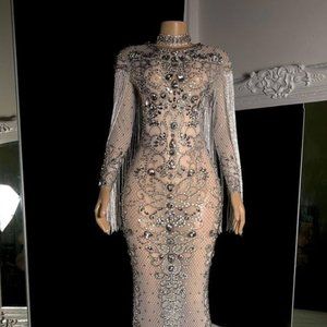 Maxi long sleeve sheer crystalized gown